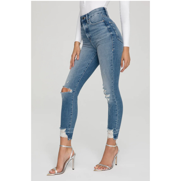 GOOD AMERICAN NWT Good Waist Crop Denim Jean in Blue634 // 0 - Picture 3 of 14
